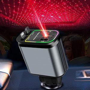 66W Retractable Car Charger with Starry Light, Dual USB-C Fast Charge